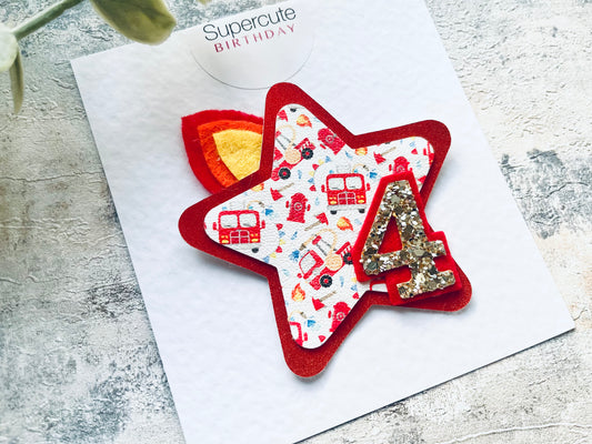 Fire Engine Star Birthday Badge