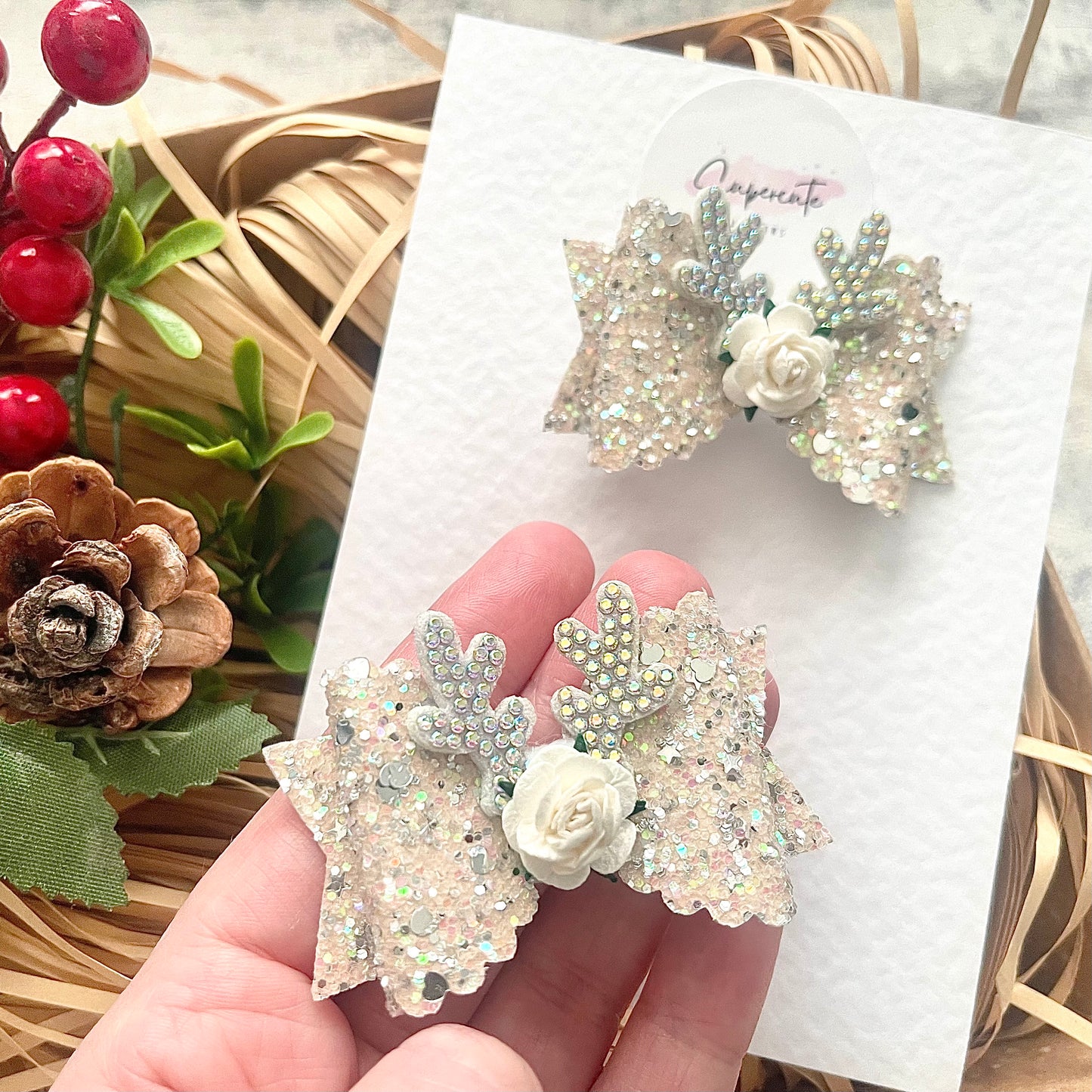 Luxury Reindeer Mini Pigtail Bows