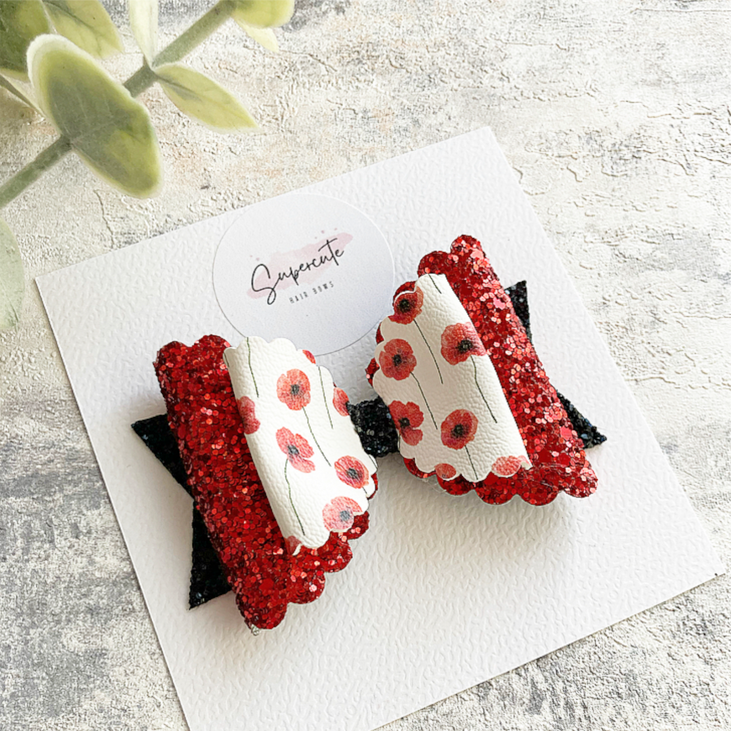 Red Poppy Glitter Hair Bow