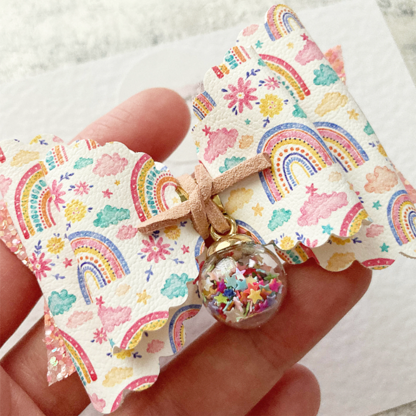Rainbow Confetti Charm Hair Bow