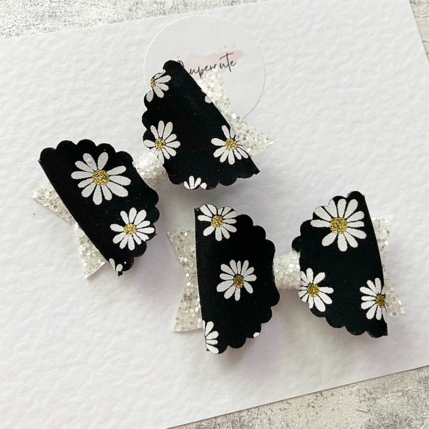 Black Daisy Mini Pigtail Bows