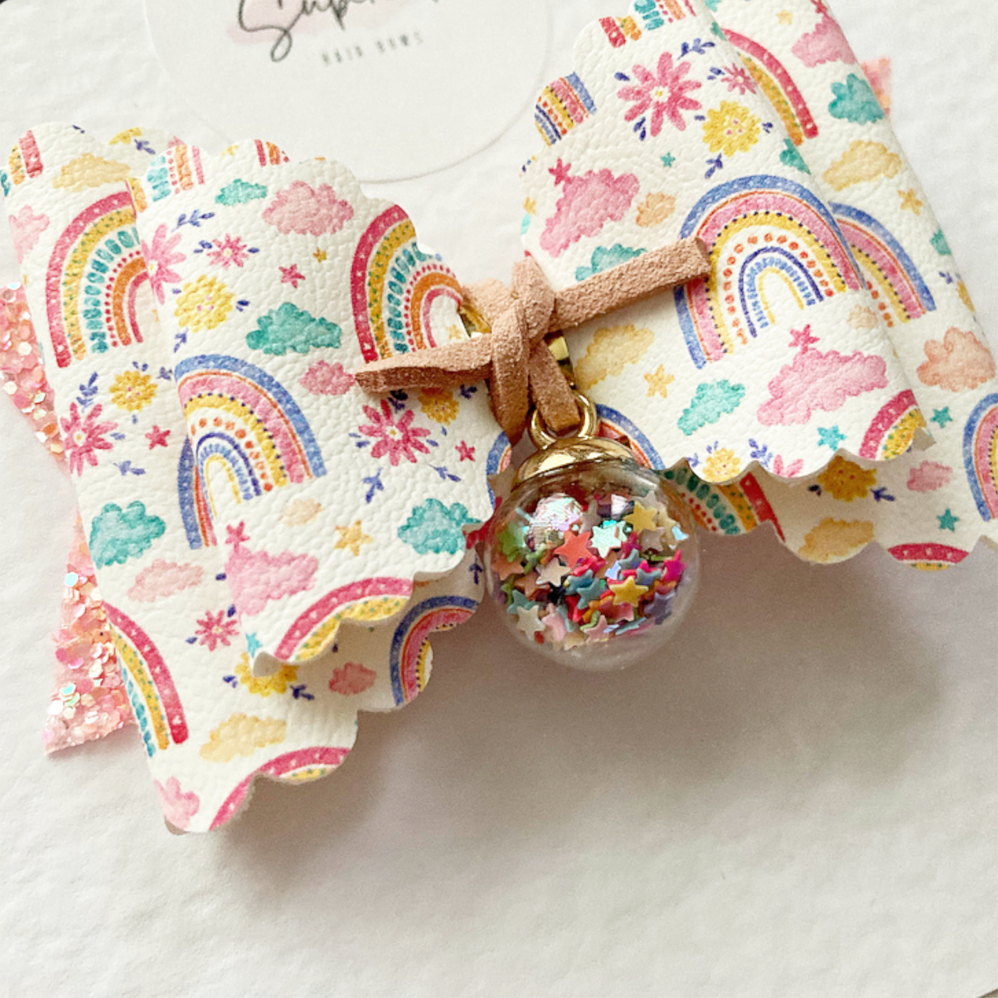 Rainbow Confetti Charm Hair Bow