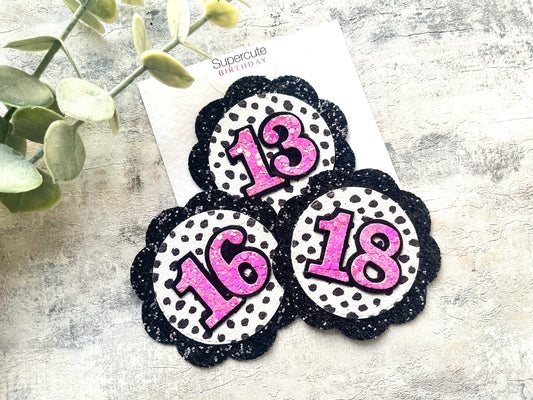 Black Polka Rosette Birthday Badge