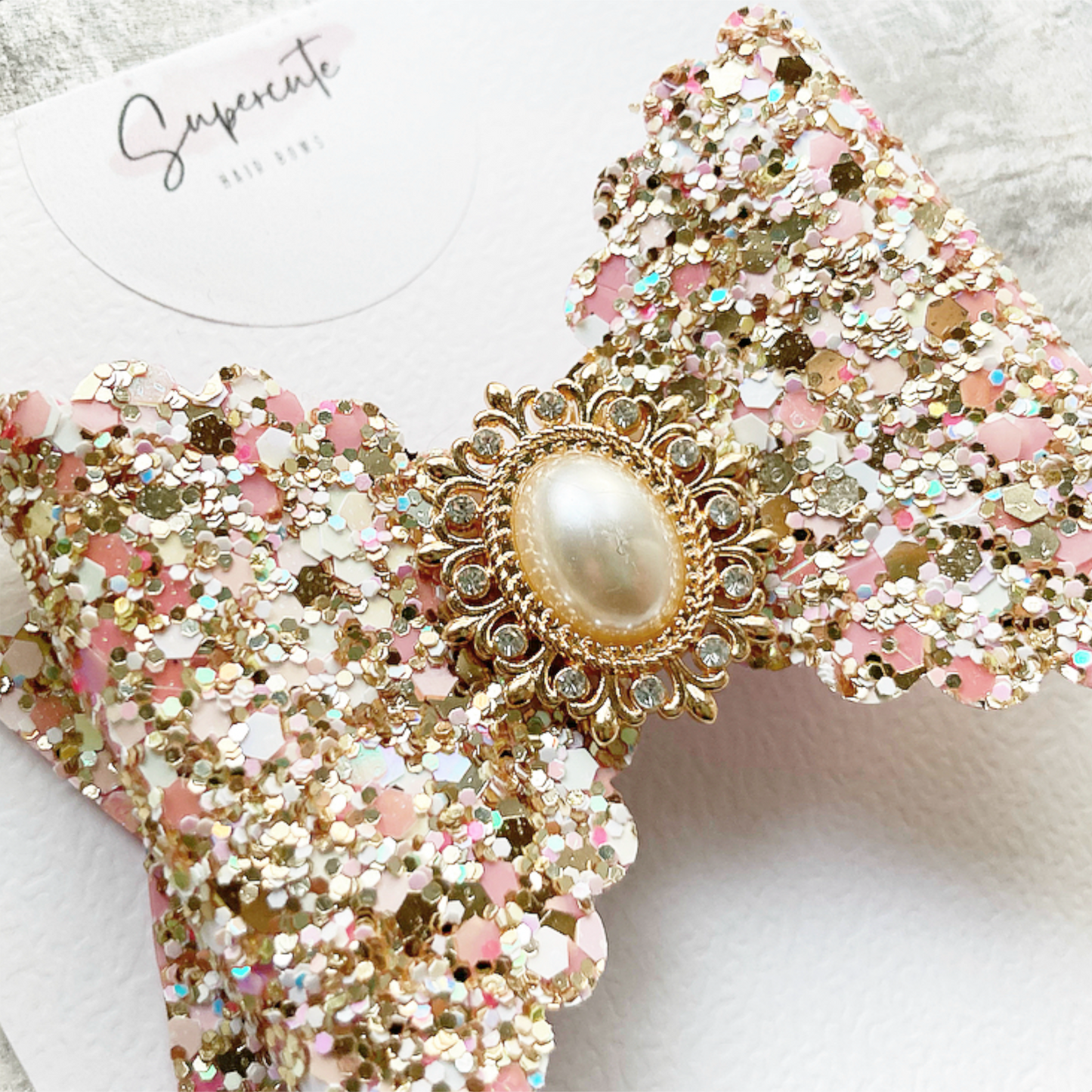 Luxury Chunky Glitter & Pearl Gold Mix Hair Bow