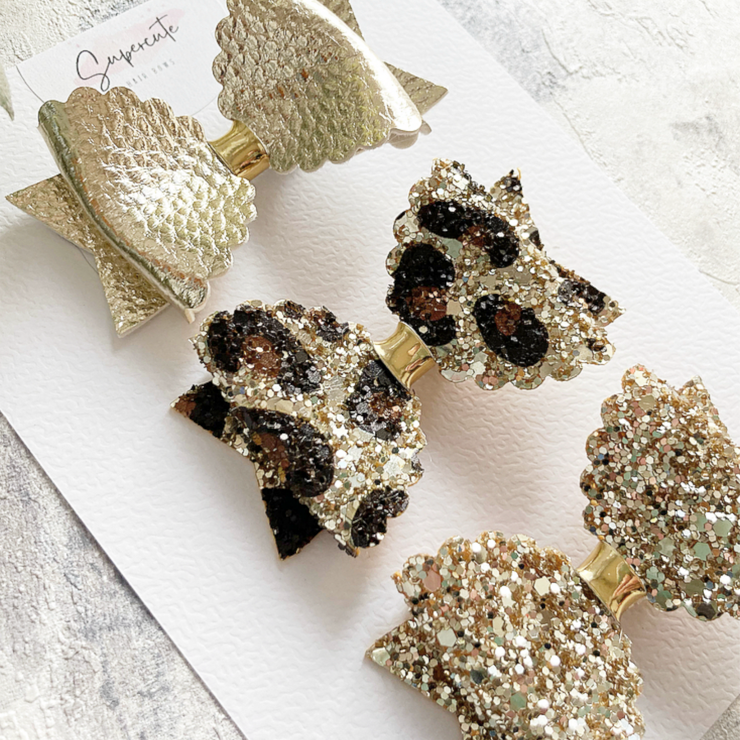 Gold Leopard Print Mini Bow Trio 2.5” Hair Clips