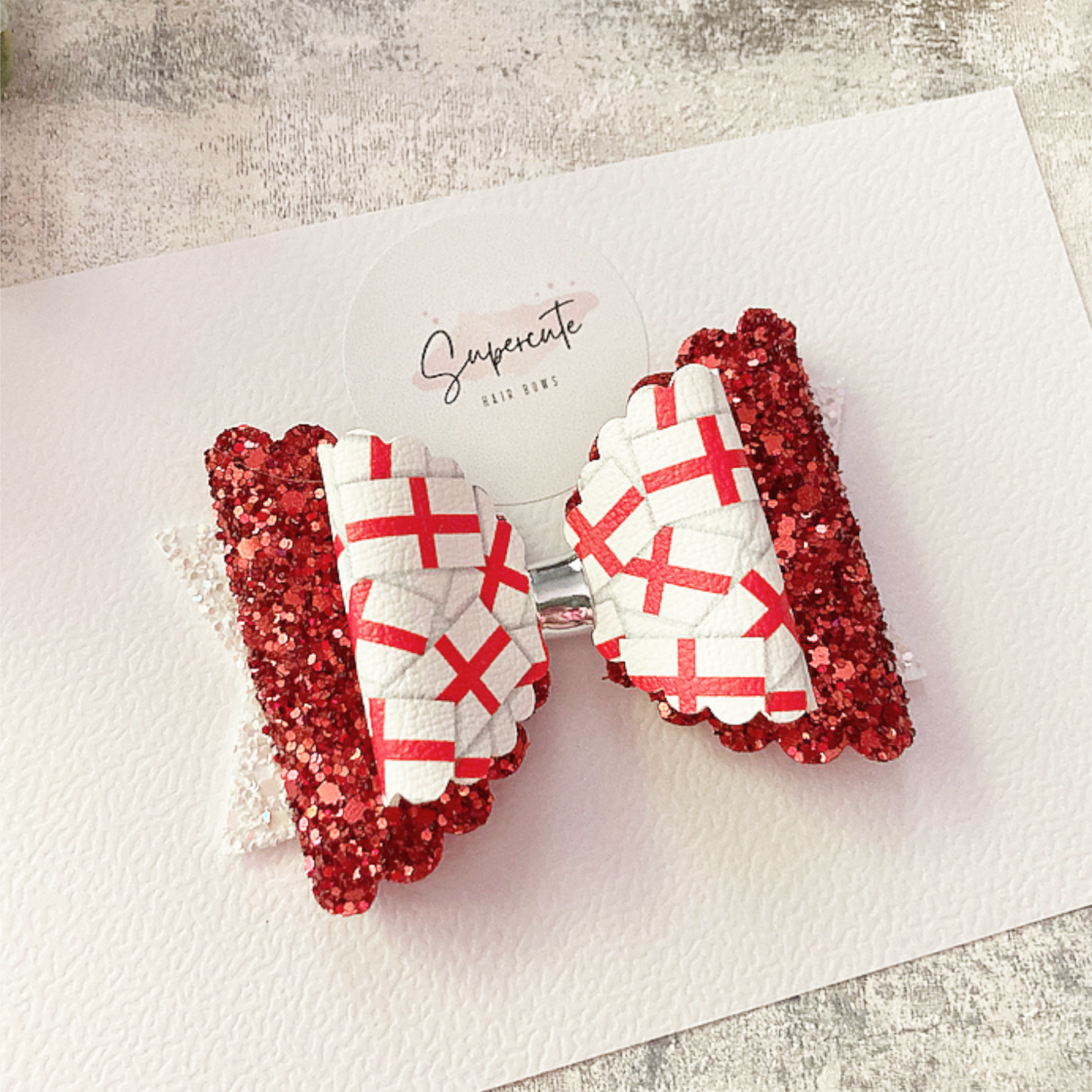 England Euros 3.5” Classic Glitter Hair Bow
