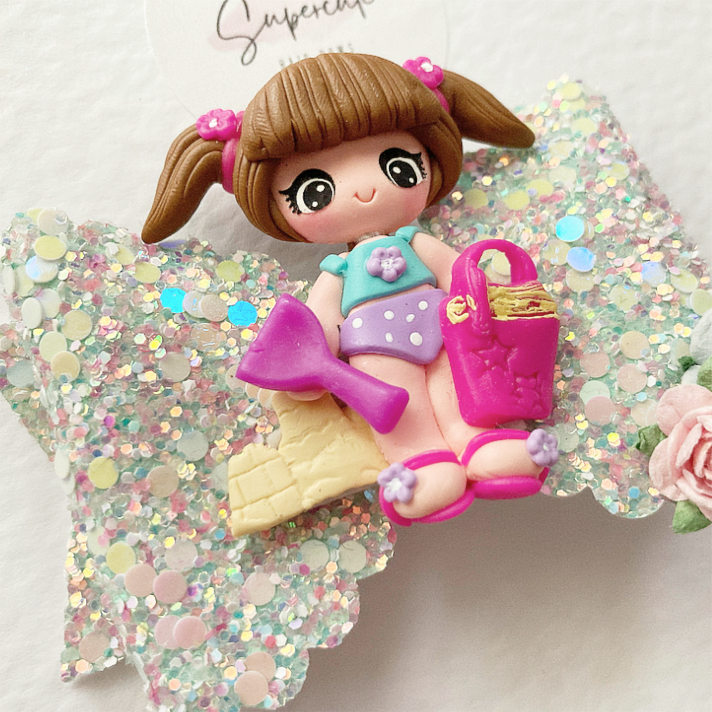 Luxury Seaside Clay Doll Glitter Hair Bow