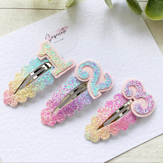Rainbow Glitter Birthday Snap Clip