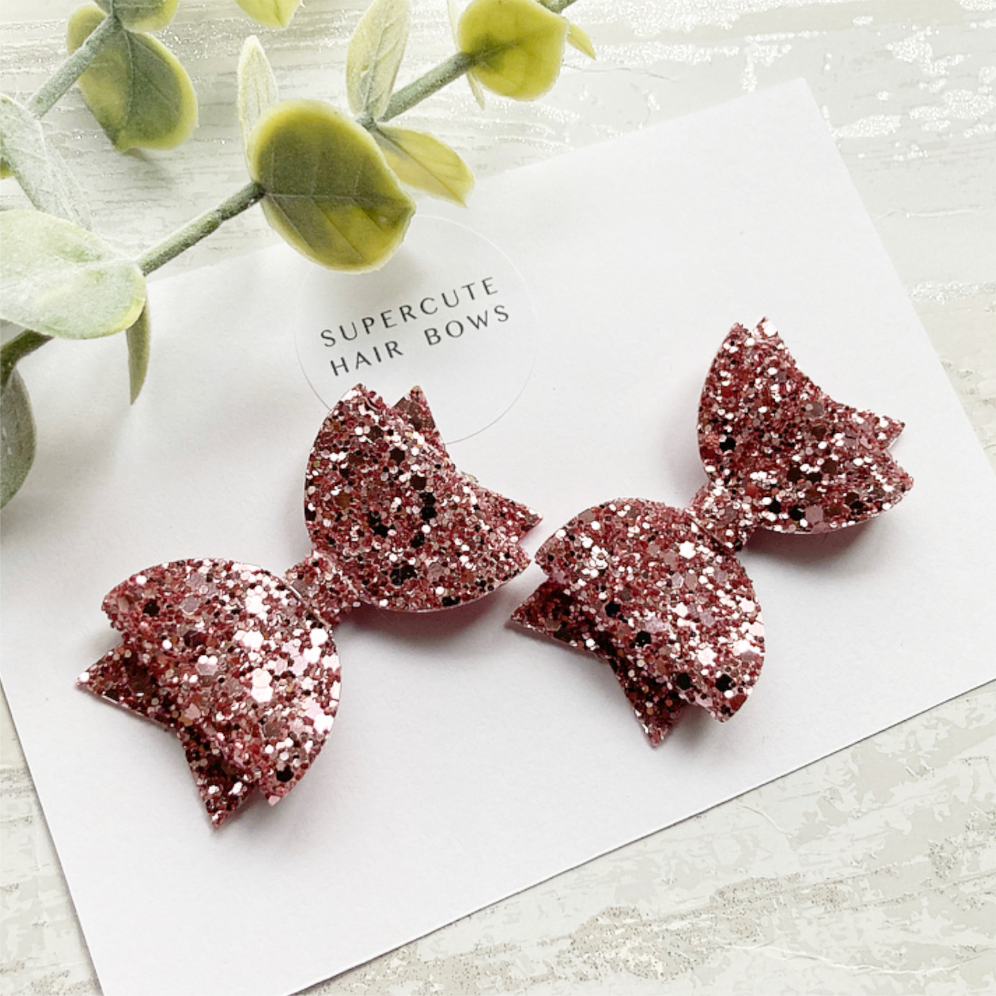 Dusky Rose Glitter Pigtail Bows