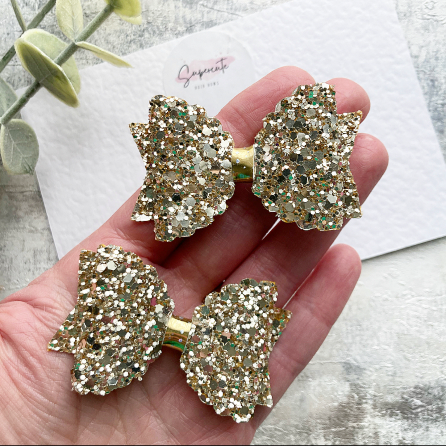 Champagne Gold Glitter Pigtail Bows