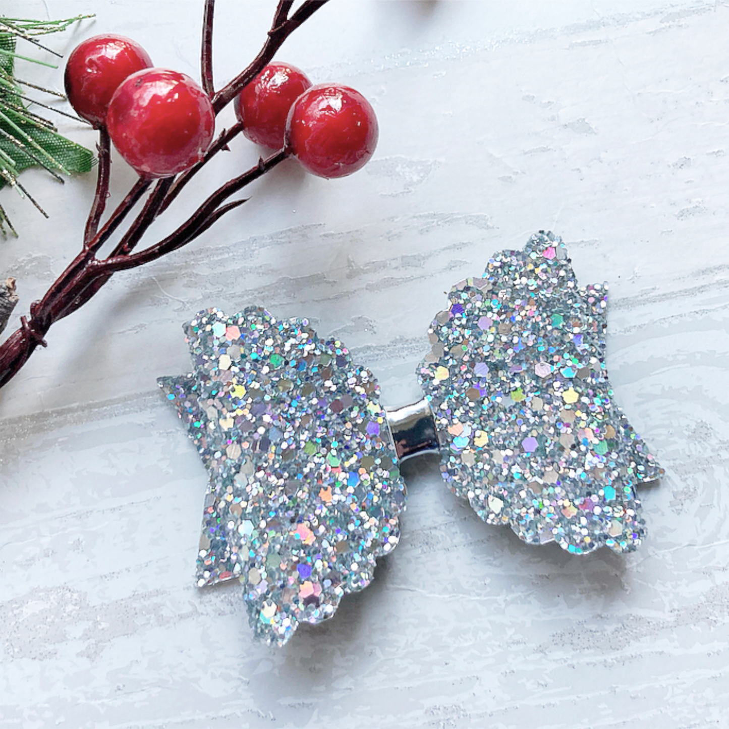 Disco Doll Silver Glitter Hair Bow
