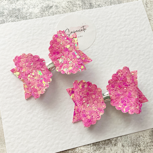 Hot Pink Chunky Glitter Pigtail Bows