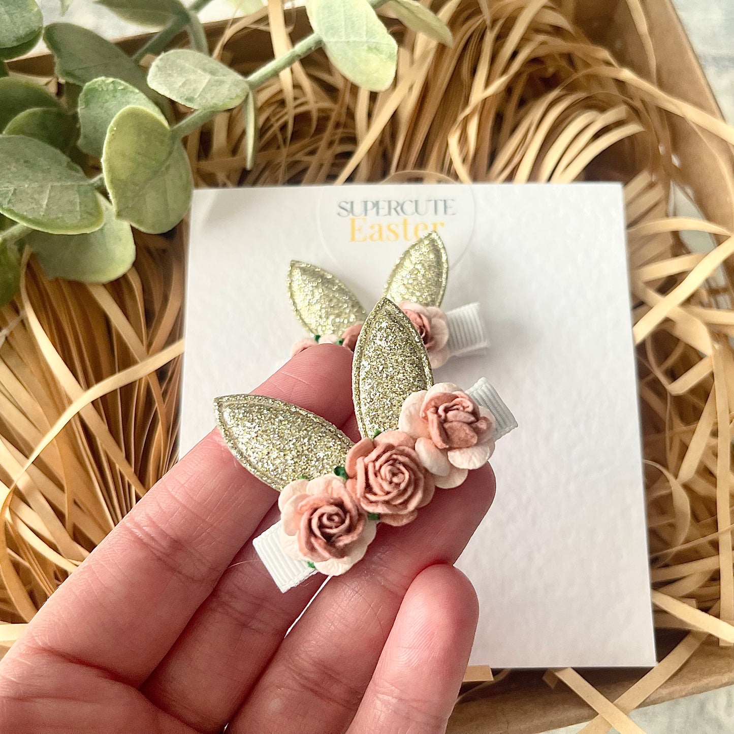 Bunny Ear Floral Hair Clip Pair
