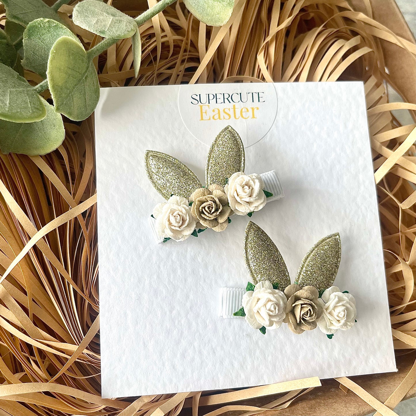 Bunny Ear Floral Hair Clip Pair