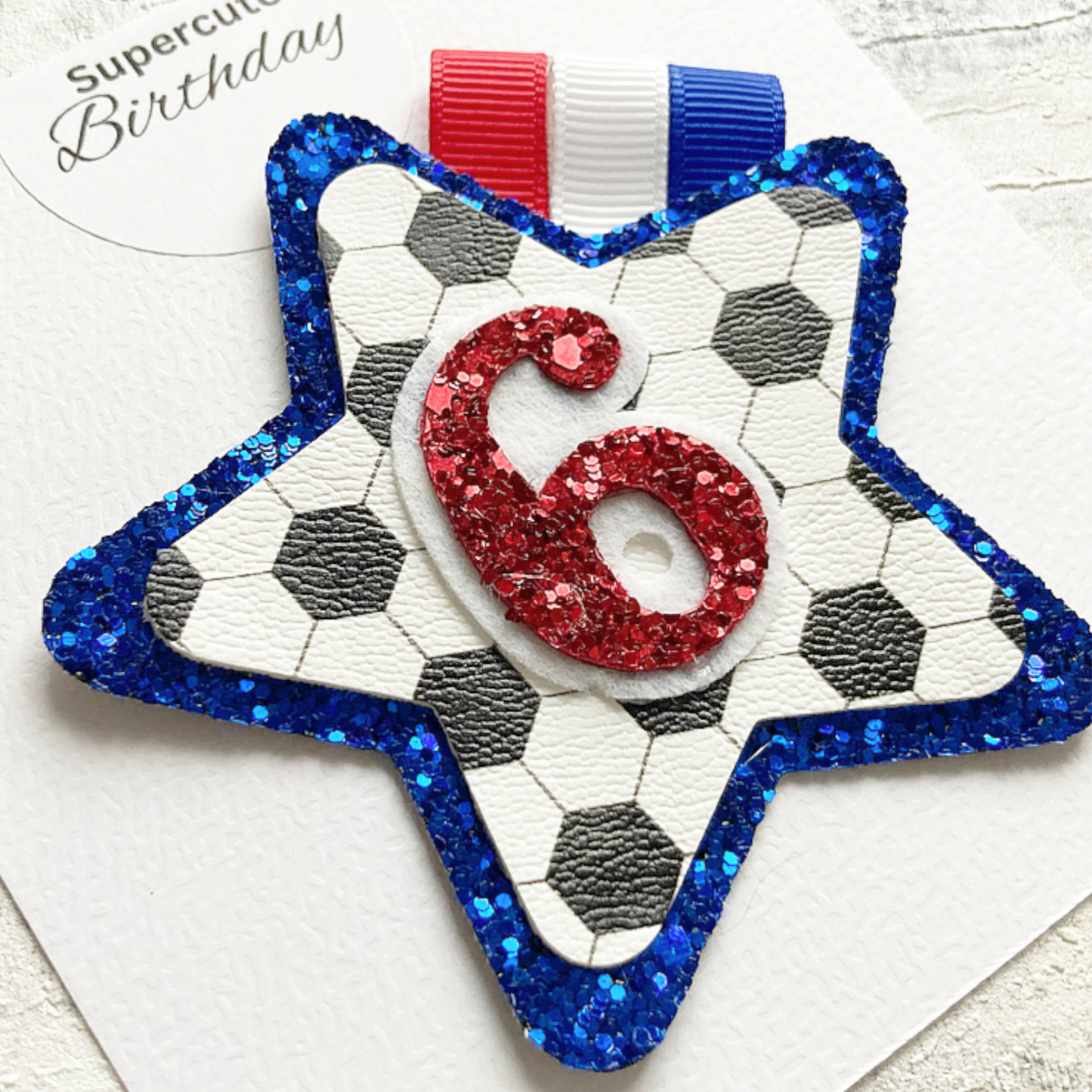 Red, White & Blue Luxury Football Birthday Badge