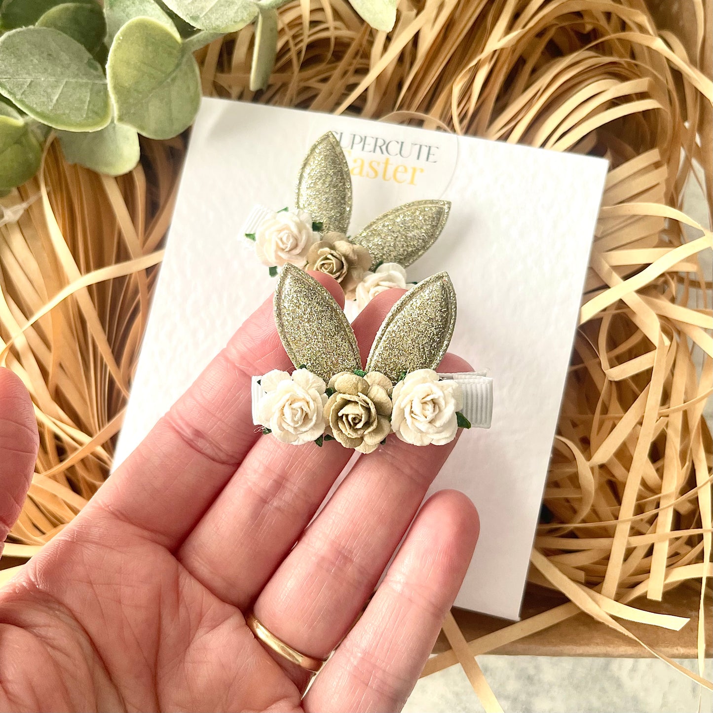 Bunny Ear Floral Hair Clip Pair