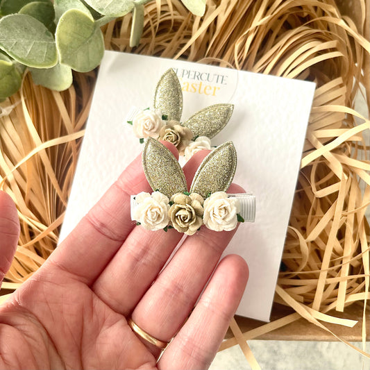 Bunny Ear Floral Hair Clip Pair