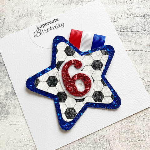 Red, White & Blue Luxury Football Birthday Badge