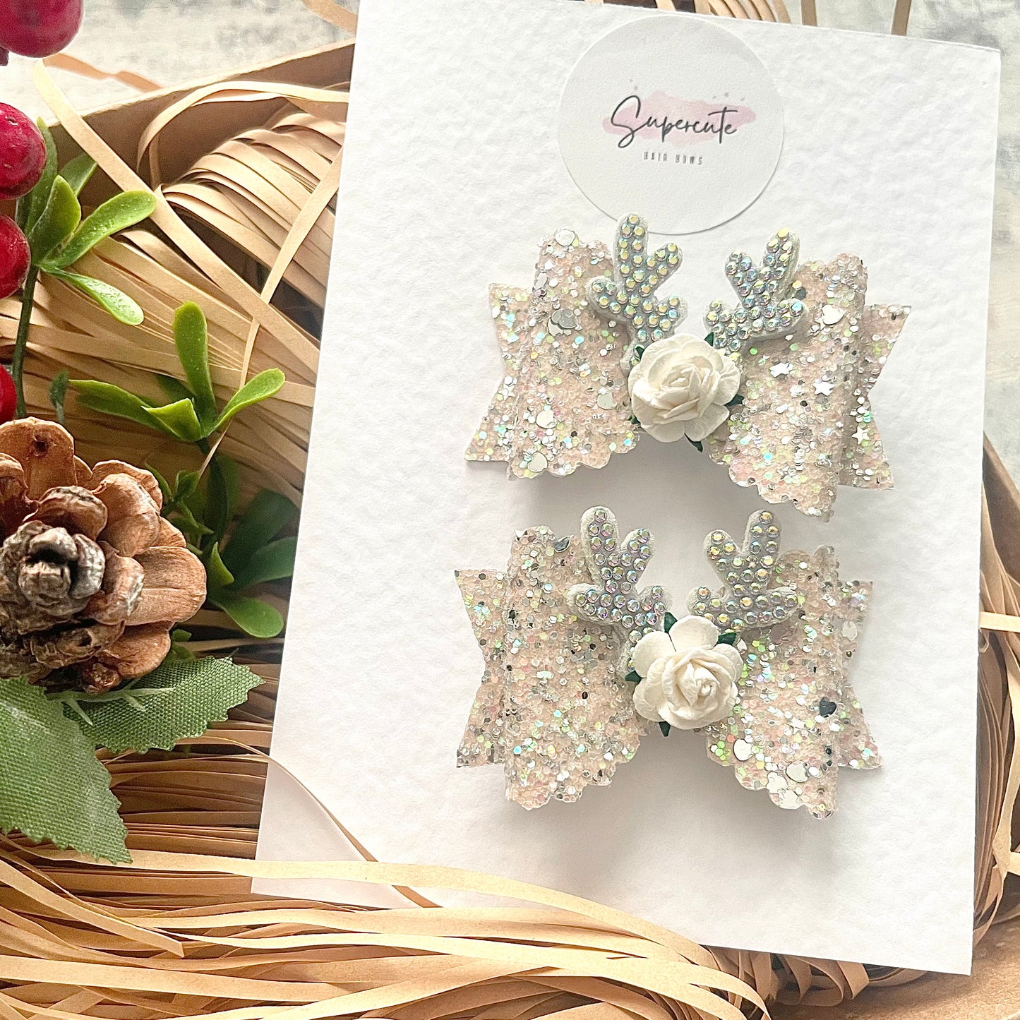 Luxury Reindeer Mini Pigtail Bows