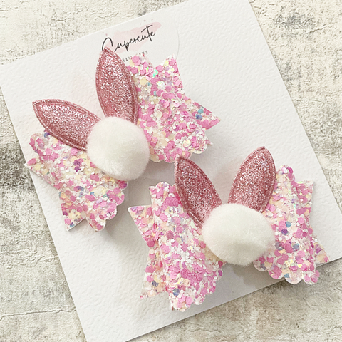 Pink Easter Bunny Ear Mini Pigtail Bows
