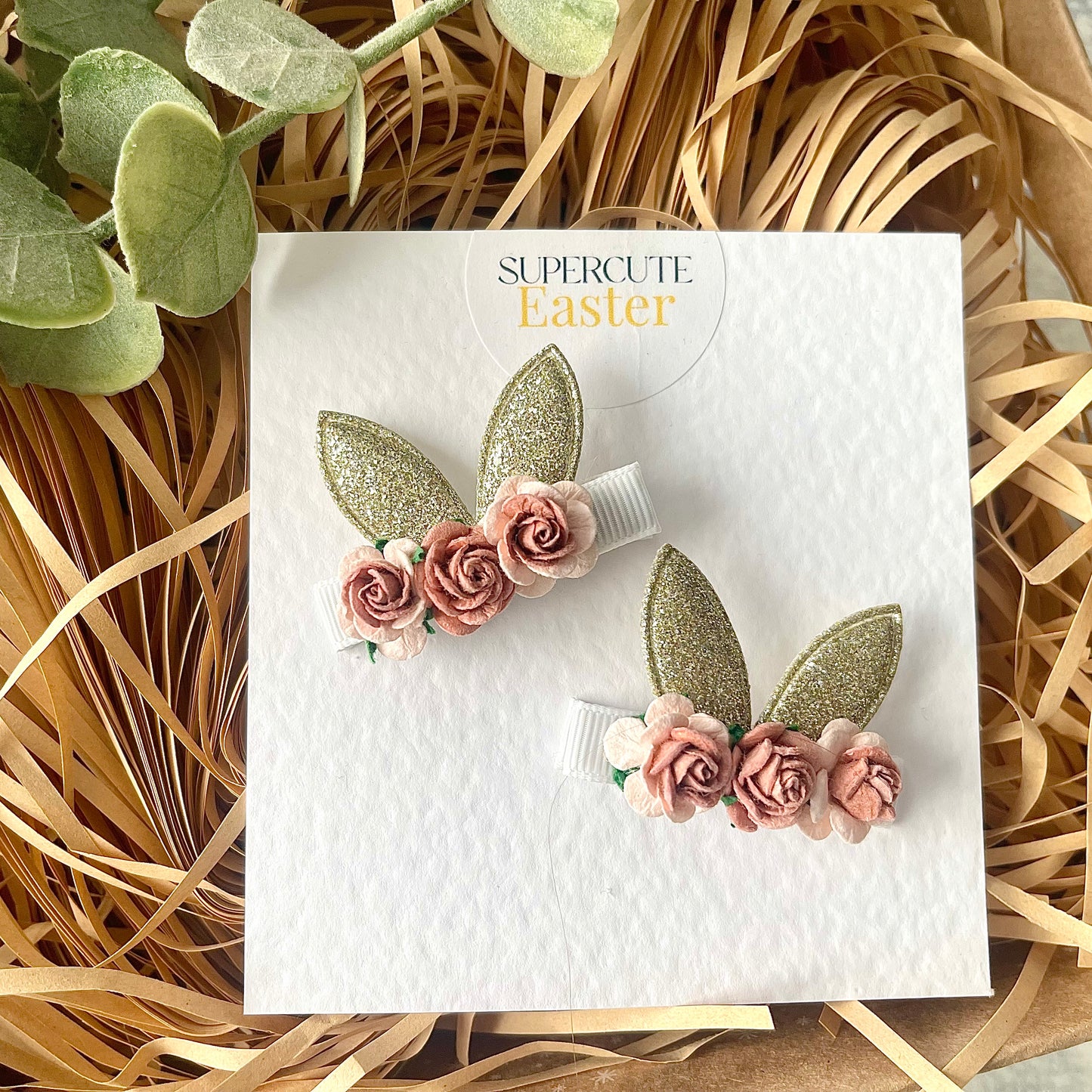 Bunny Ear Floral Hair Clip Pair