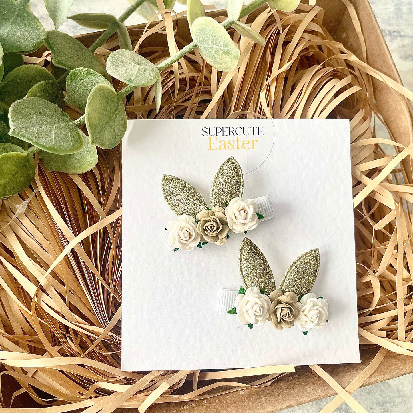 Bunny Ear Floral Hair Clip Pair