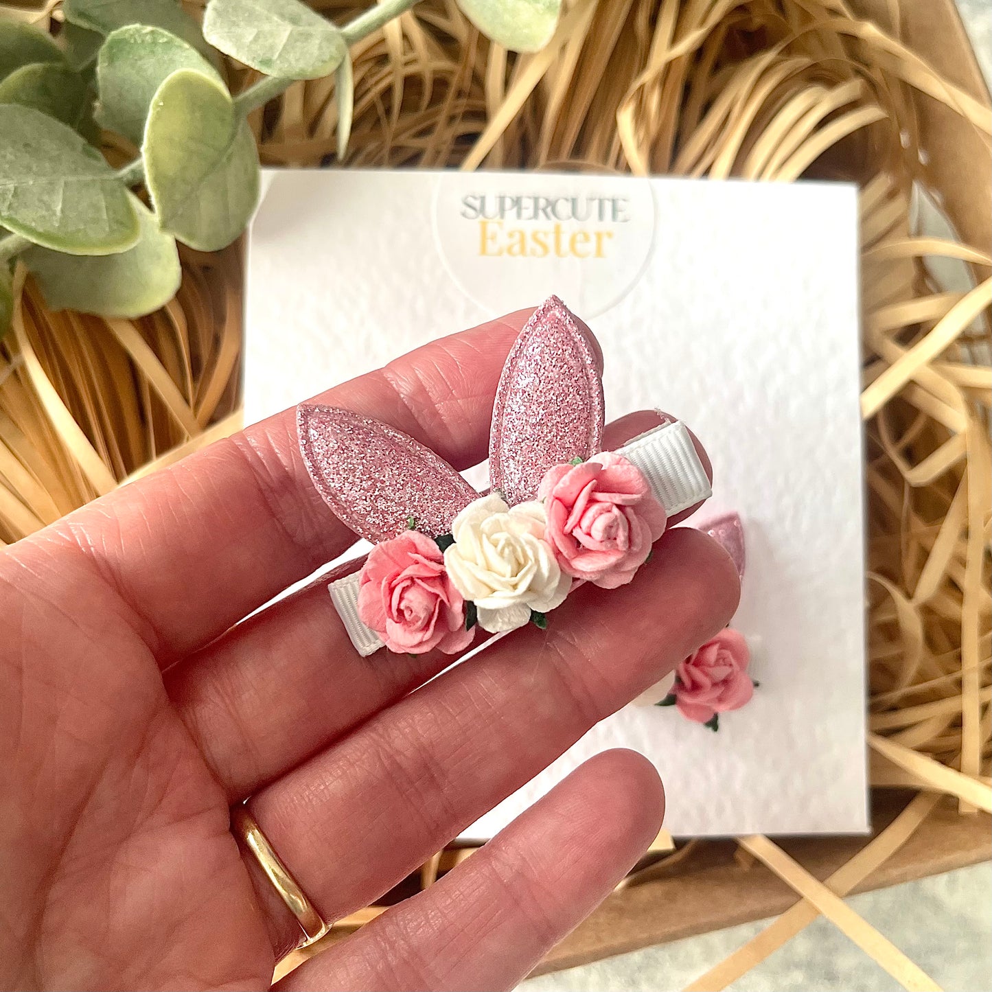 Bunny Ear Floral Hair Clip Pair