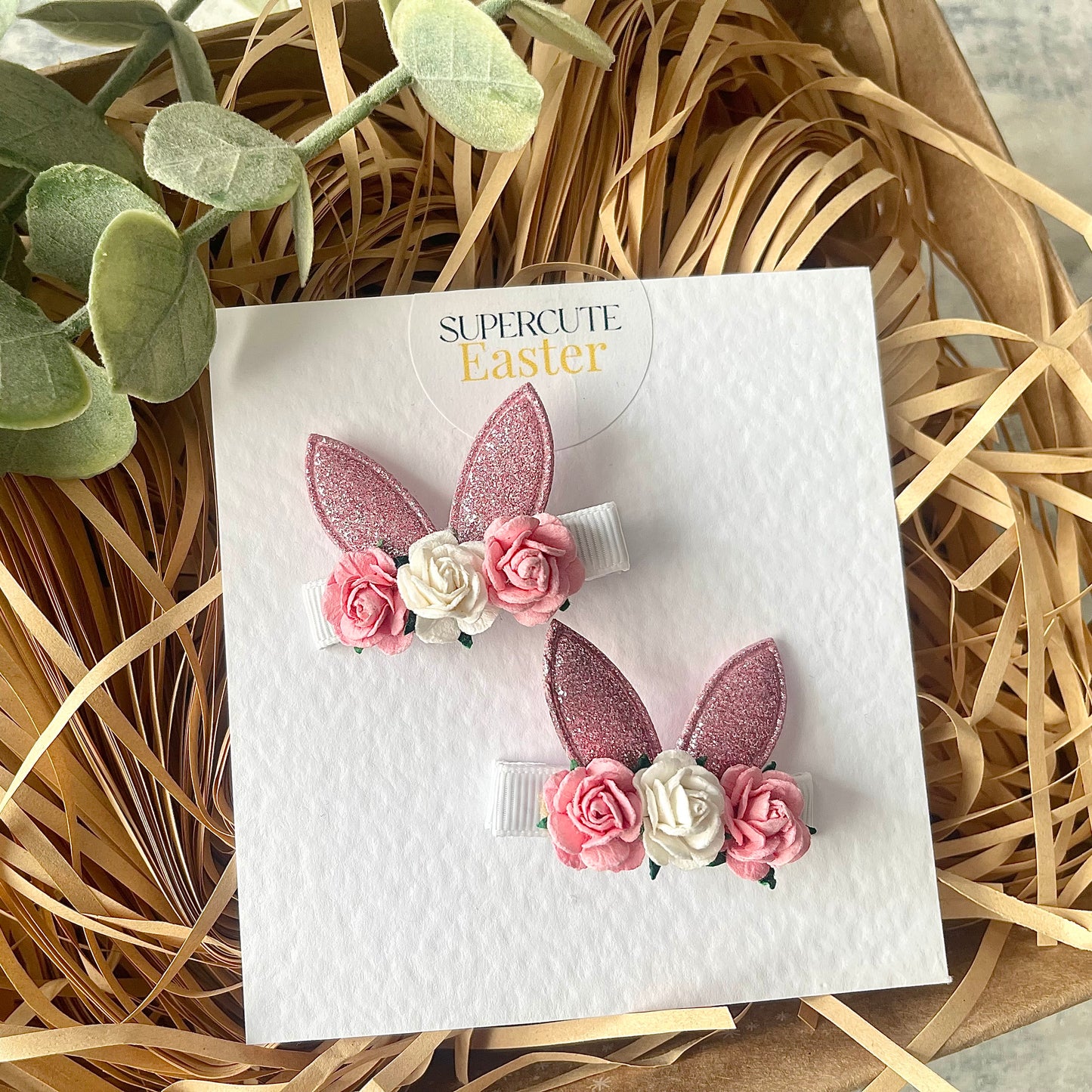 Bunny Ear Floral Hair Clip Pair