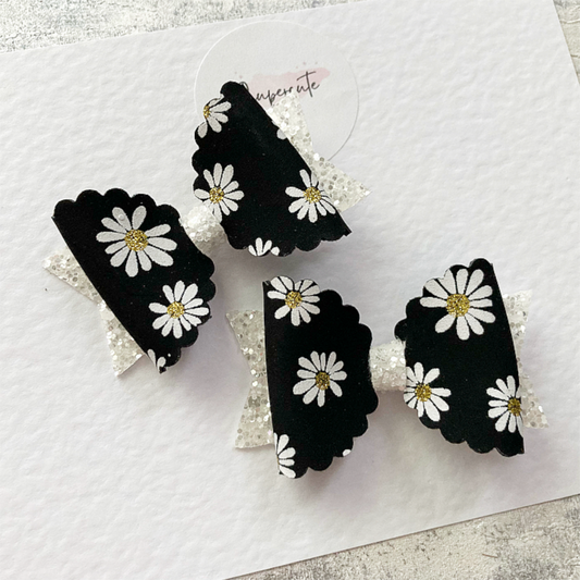 Black Daisy Mini Pigtail Bows