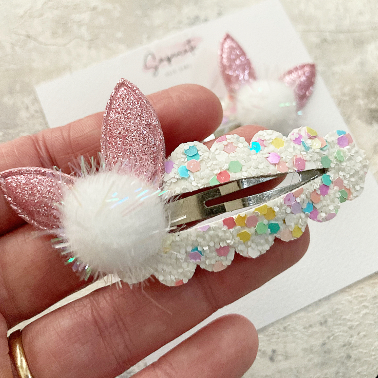 Pink Easter Bunny Ear Snap Clips