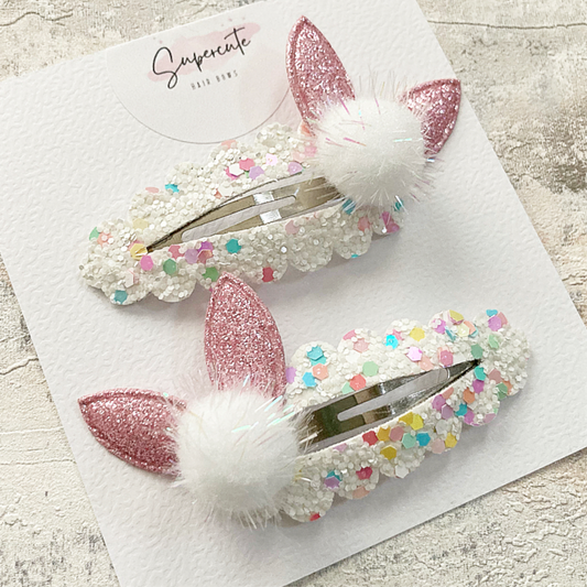 Pink Easter Bunny Ear Snap Clips
