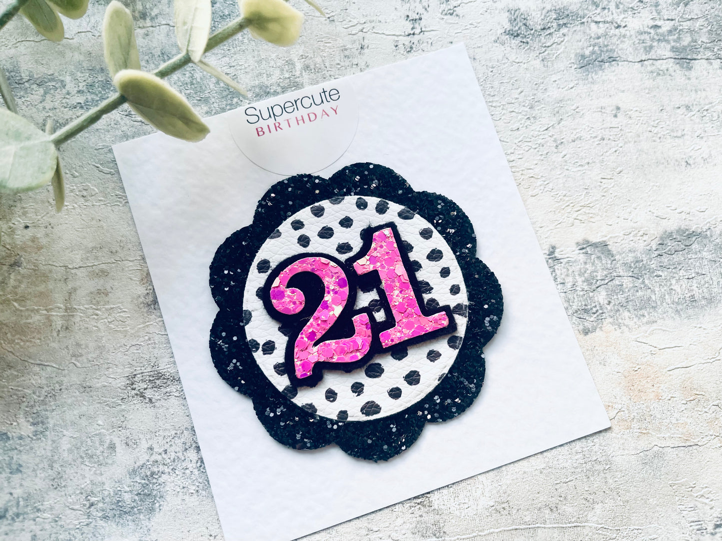 Black Polka Rosette Birthday Badge