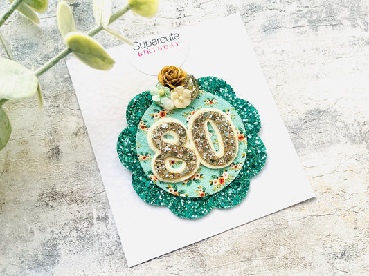 Green Floral Rosette Birthday Badge
