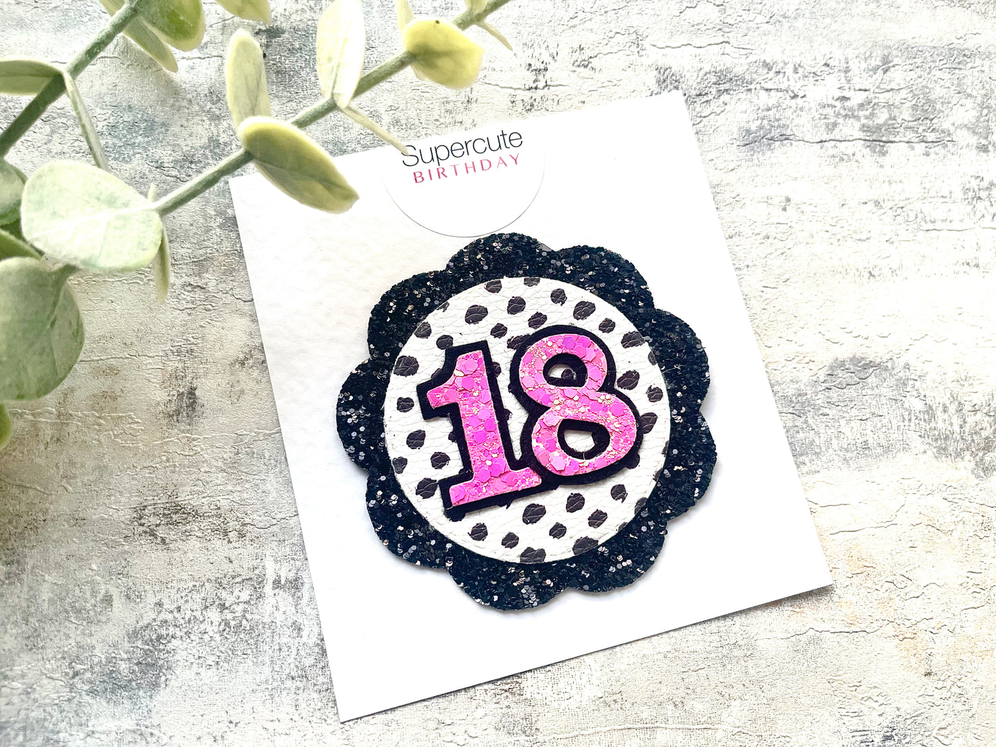 Black Polka Rosette Birthday Badge