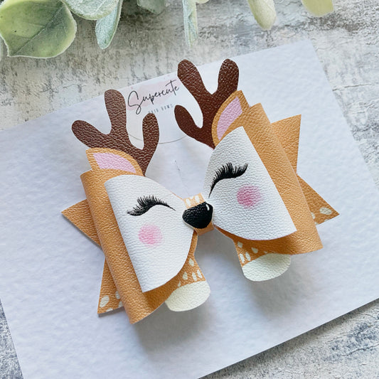 Dolly Deer Winter Faux Leather Hair Bow