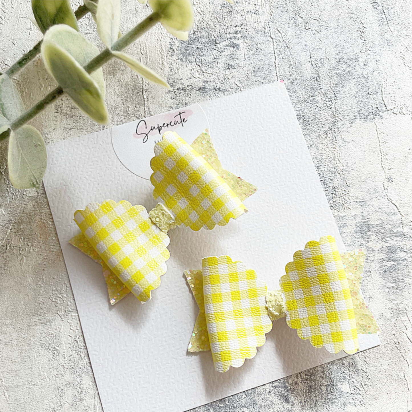 Gingham Leatherette Pigtail Hair Bows