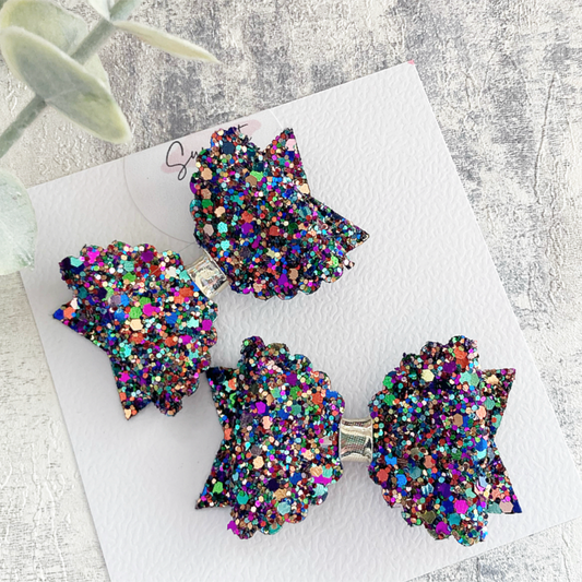 Party Princess Multi Glitter Pigtail Bows