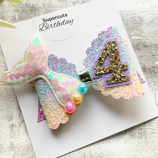 Ombré Mermaid Luxury Birthday Hair Bow