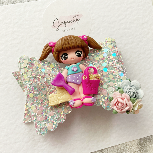 Luxury Seaside Clay Doll Glitter Hair Bow