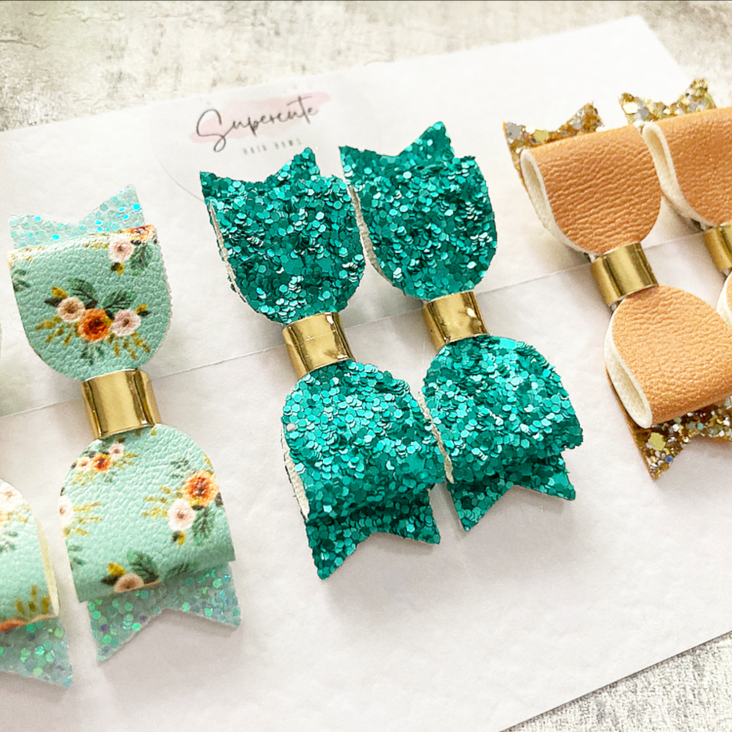 Green Micro Pigtail Bow Clip Set