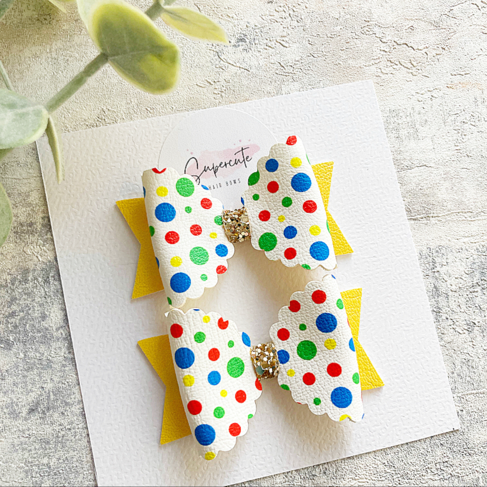 Spotty Leatherette Pigtail Bows