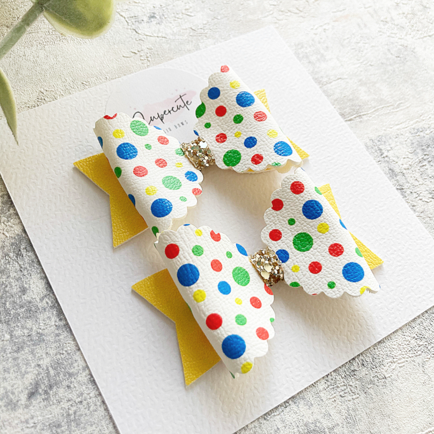 Spotty Leatherette Pigtail Bows
