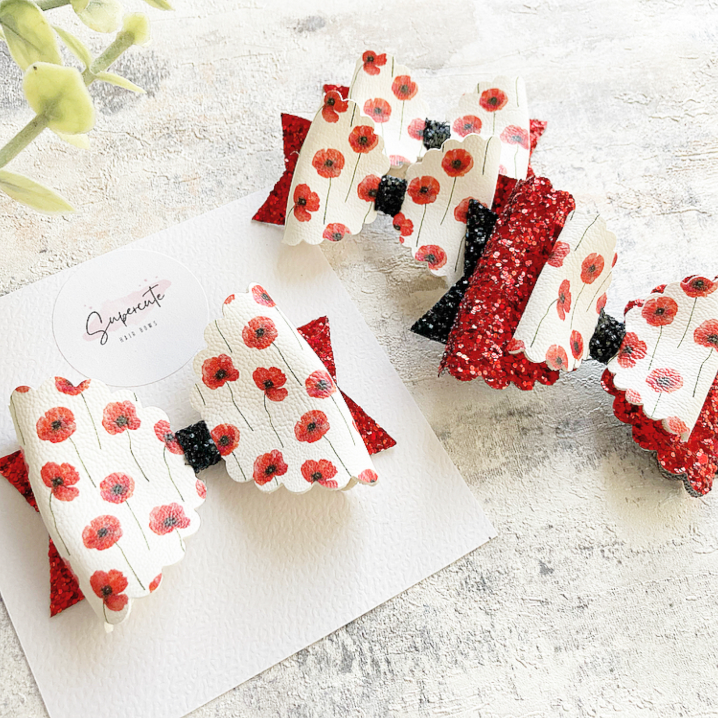 Red Poppy Glitter Hair Bow