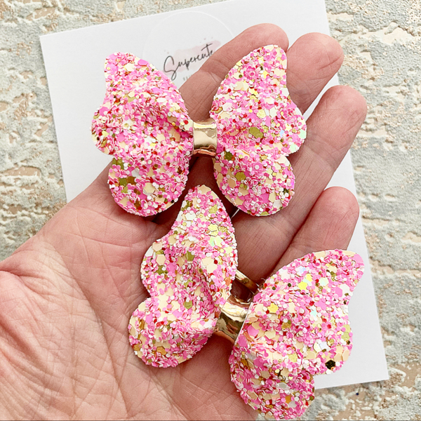 Pink & Gold Butterfly Pigtail Bows