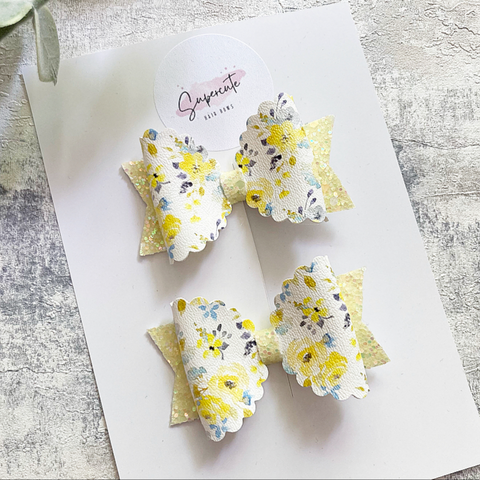 Lemon Floral Mini Pigtail Bows