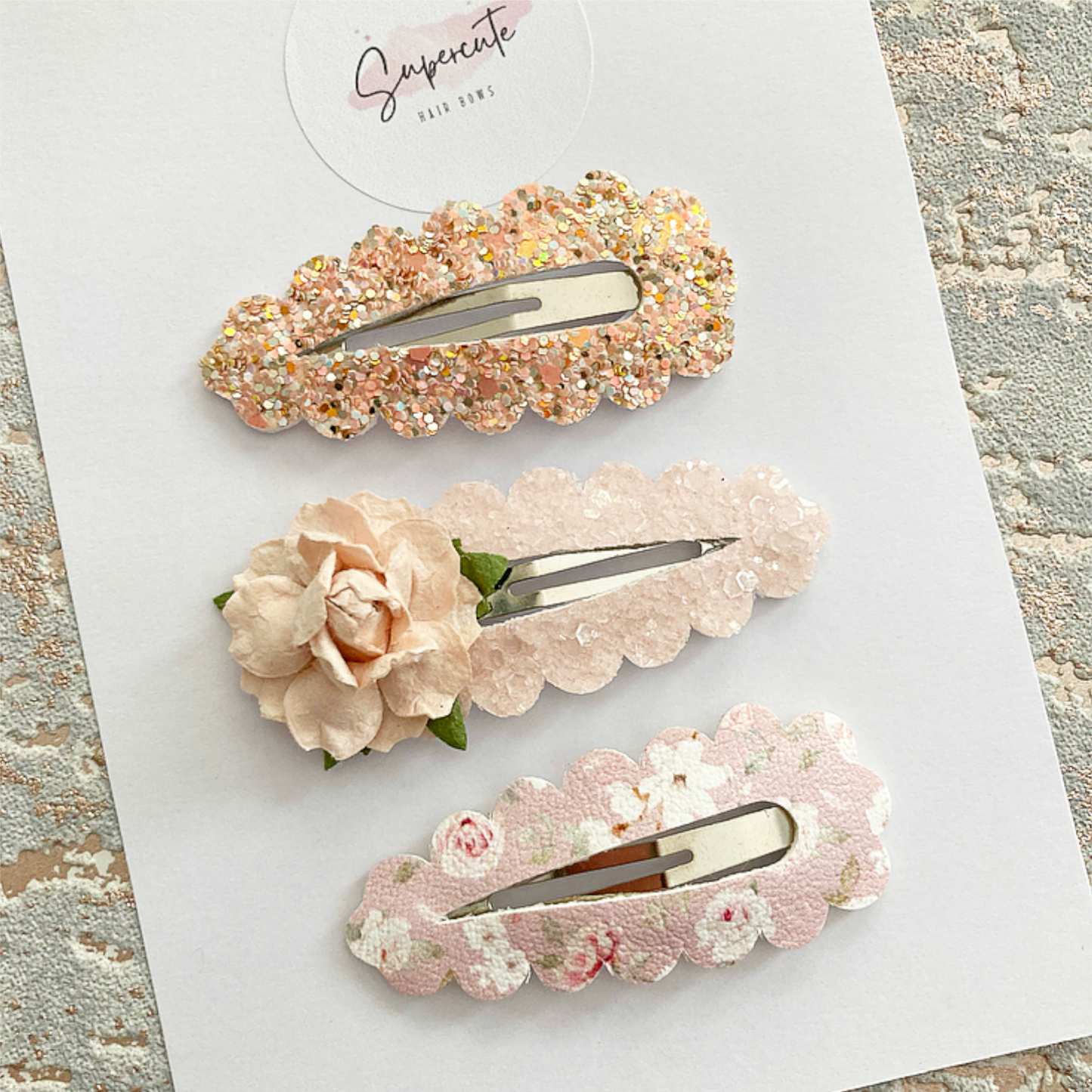 Set of 3 hair slides clips in peachy blush tones