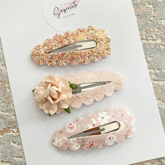 Set of 3 hair slides clips in peachy blush tones