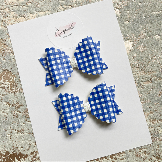 Gingham Leatherette Pigtail Hair Bows