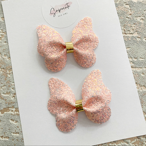 Blush Butterfly Pigtail Hair Bows