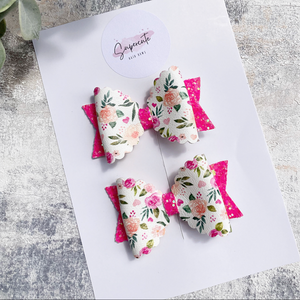 Hot Pink Floral Pigtail Bows